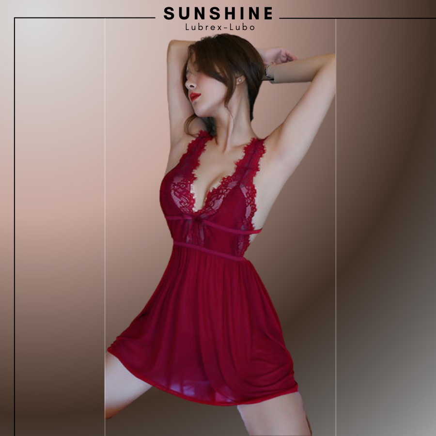 Váy ngủ sexy gợi cảm 2 dây xuyên thấu màu Đỏ SUNSHINE LUBREX-LUBO SX1147