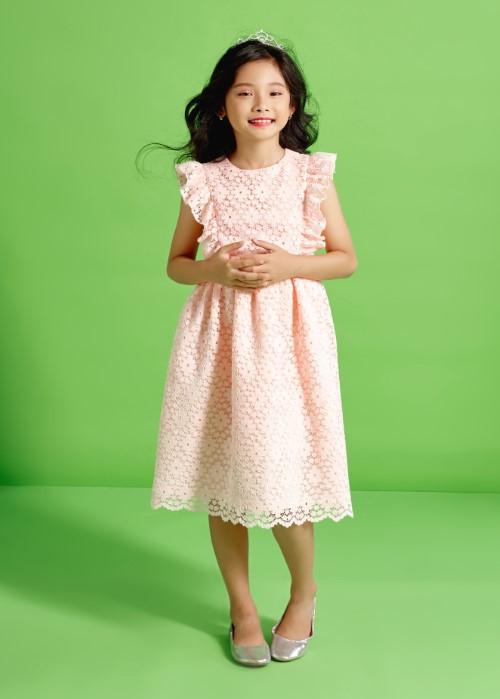 Đầm tiệc bé gái ren hoa hồng GDT004 Jadiny