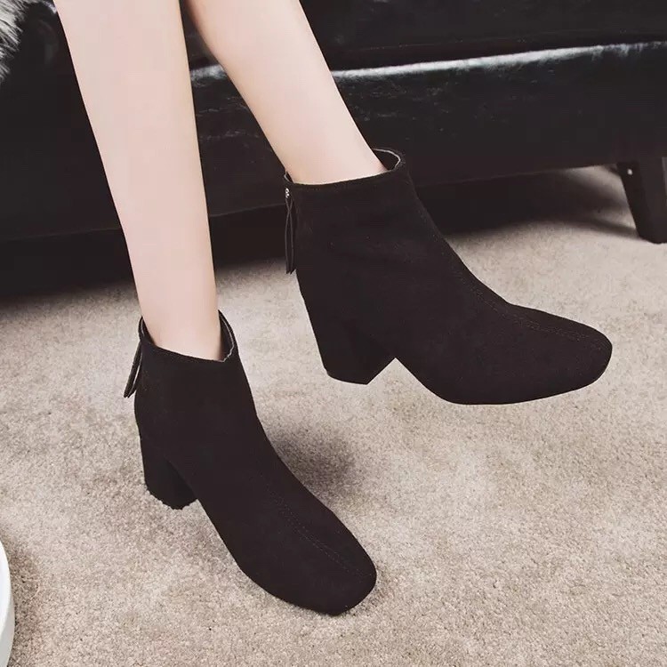 Bốt nữ cổ thấp da lì, ôm chân, chất mềm xịn. Giày boots nữ da tôn dáng 6cm.