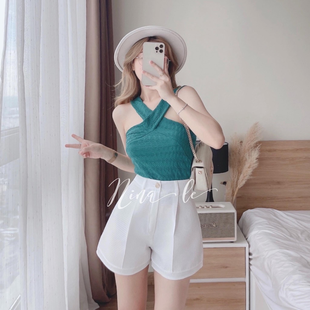 Bộ Áo Yếm Nữ Quần Short Ống Rộng Vải Xốp 🦋 Set Áo 2 Dây Kèm Quần Đùi Ống Rộng 2 Màu 🦋