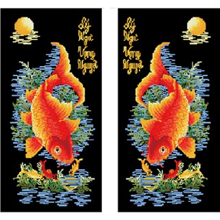 Tranh gắn đá kim cương AB Lý Ngư Vọng Nguyệt DF438