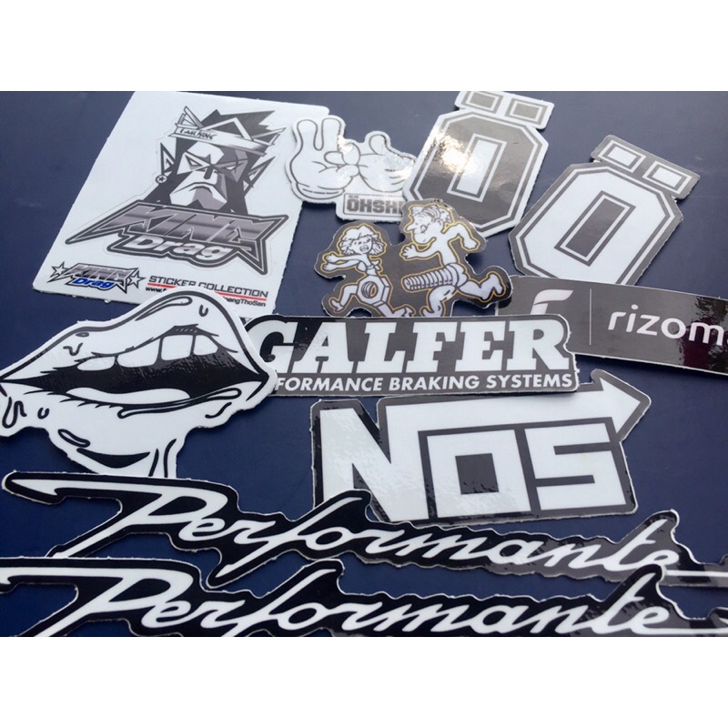 Trọn bộ 11 logo trắng đen. Hình dán chống nước nhãn hiệu xe. Decal cao cấp