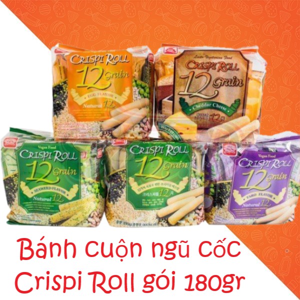 (8 loại) Bánh cuộn ngũ cốc Crispi Roll gói 180gr