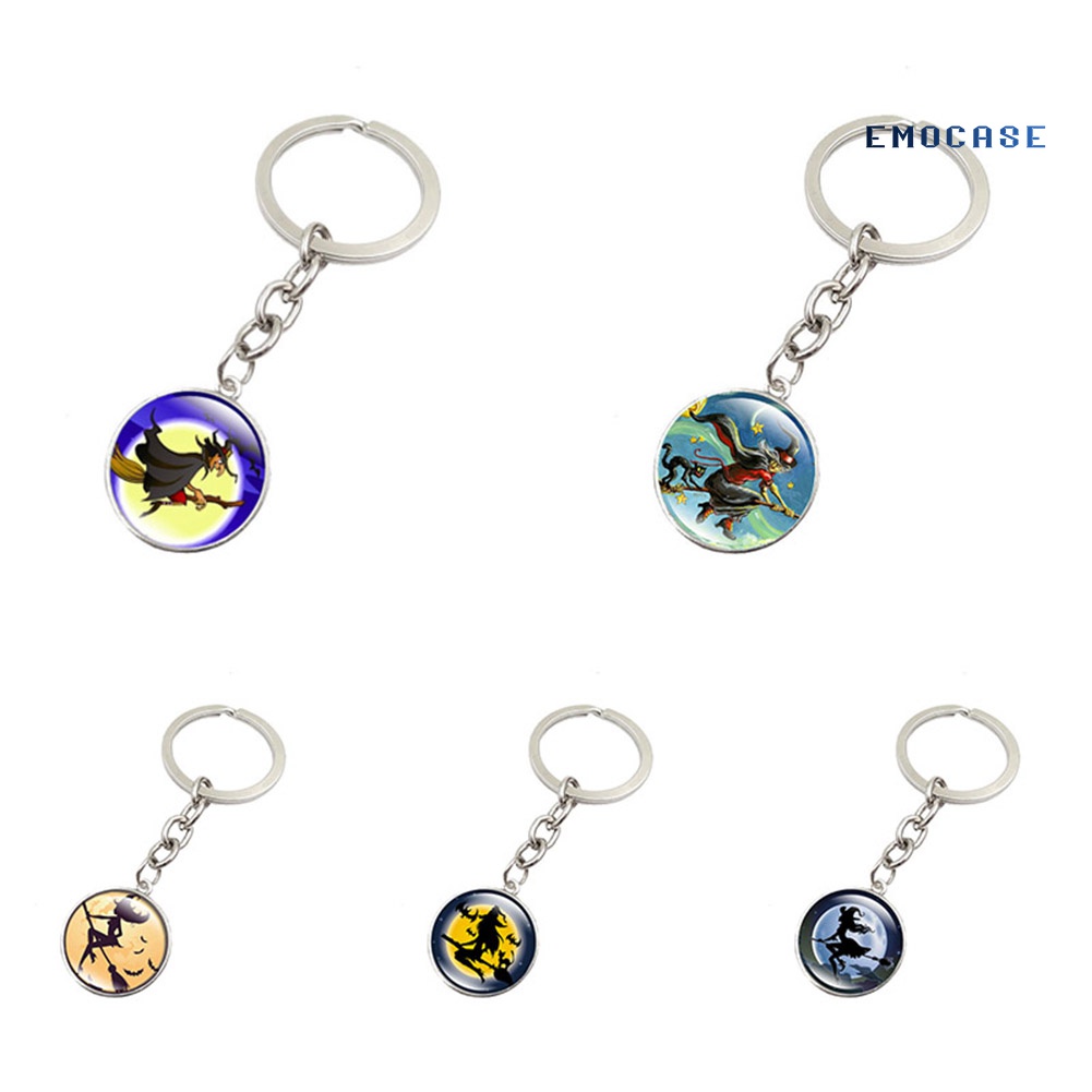 Móc Khóa Mặt Kính Tròn Hình Phù Thủy Trang Trí Halloween