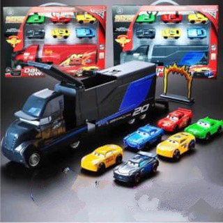 (GIẢM CỰC SỐC) Bộ đồ chơi 6 chiếc xe ô tô mcqueen bằng sắt chạy đà màu sắc cực kì sáng bóng kèm xe container dài 28cm