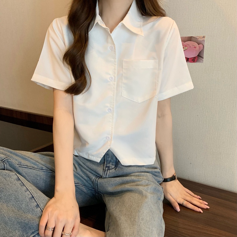 Áo sơ mi SUXI tay ngắn màu sắc đơn giản thời trang mùa hè cho nữ