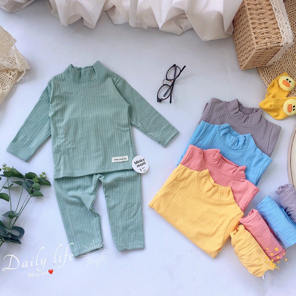Bộ len gân Minkymom siêu đẹp, cổ 3 phân cho bé trai - bé gái.