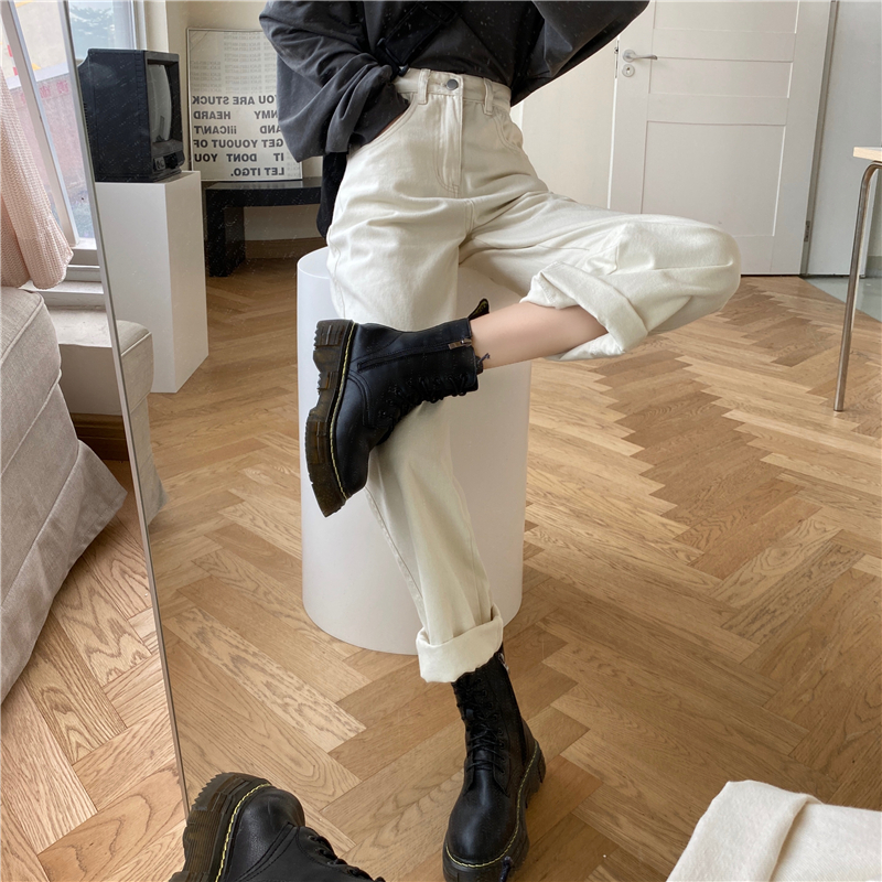 Xiaozhainv Quần Denim Ống Đứng Kiểu Hàn Quốc Dễ Phối Đồ Cho Nữ