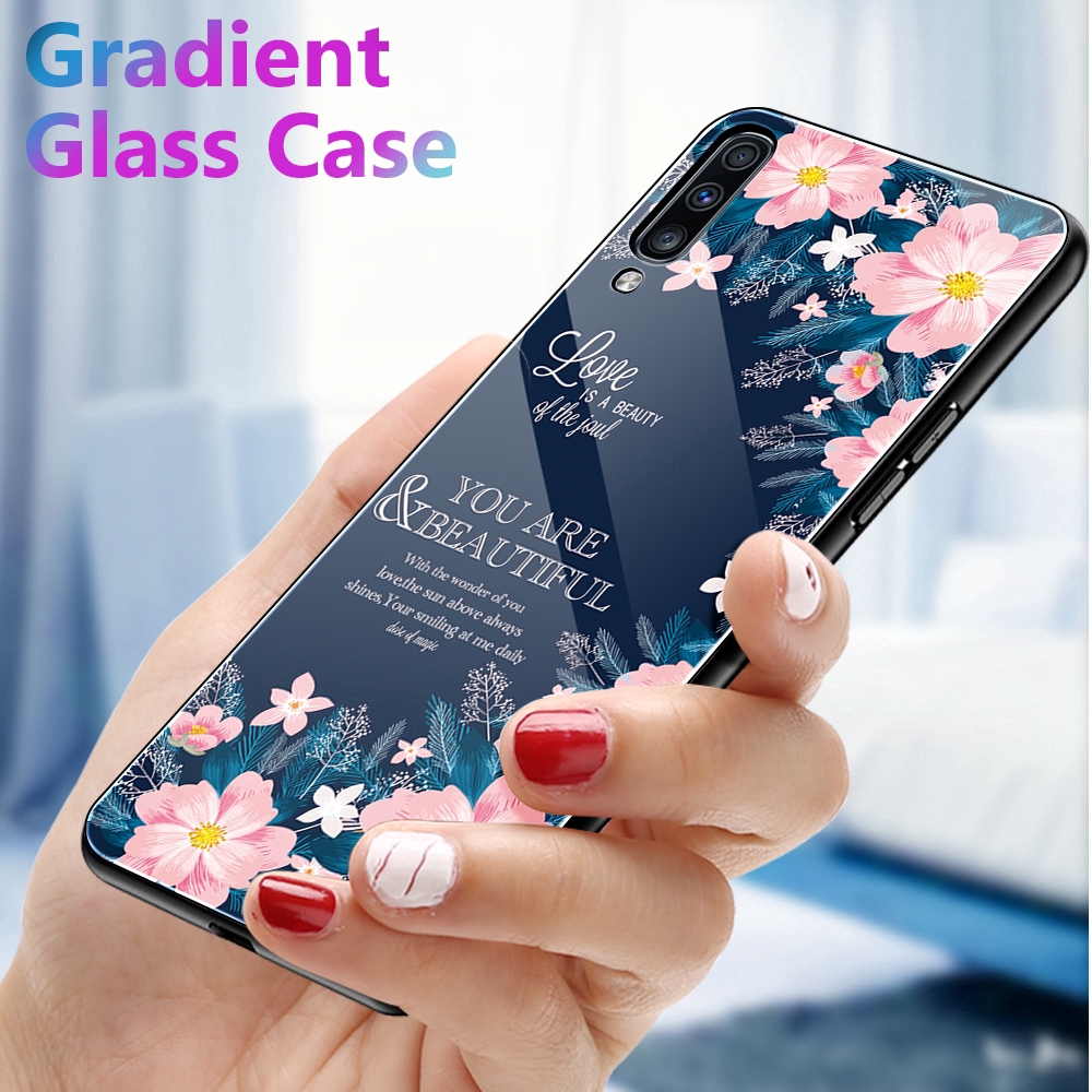Ốp điện thoại mặt kính họa tiết hồng hạc cho Samsung Galaxy A50 A70 A20 A30 A10 A50s A30s M20 A7 2018 J4 J6+