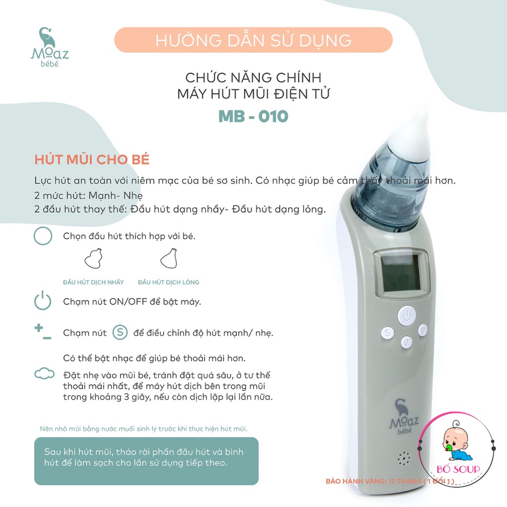 Máy hút mũi Moaz BéBé MB010 an toàn cho bé từ sơ sinh