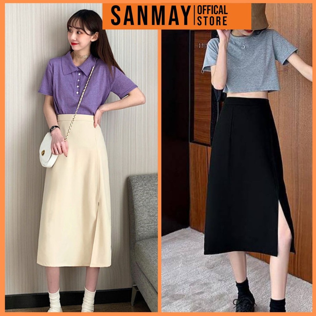 Chân Váy Chữ A Dài SANMAY Chân váy Midi xẻ tà suông Cá tính, Dáng dài nữ Công sở xinh yêu Hàn Quốc CV001