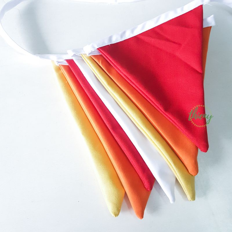 Dây cờ tam giác vải kaki cotton xịn may đẹp, dài  2,2m, Dây cờ trang trí Decor Sinh nhật - cờ màu đỏ cam vàng