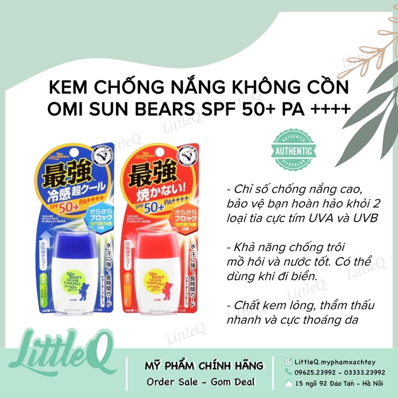 Kem chống nắng không cồn Omi Sun Bears SPF 50+ PA ++++ chống nước