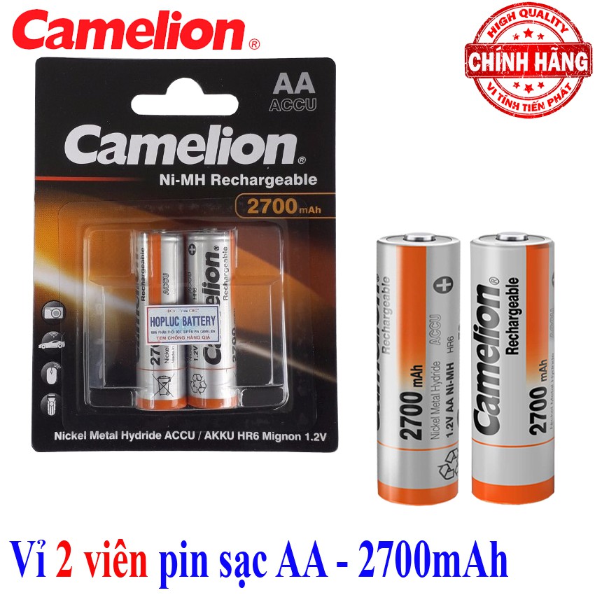 🌟CHÍNH HÃNG 🌟 Vỉ 2 Pin Sạc AA (2A) Camelion Ni-MH Rechargeable Accu 2700mAh - 1.2V (Cam)