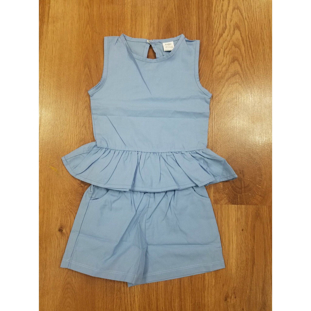 Bộ kate cotton kiểu peplum cho bé gái