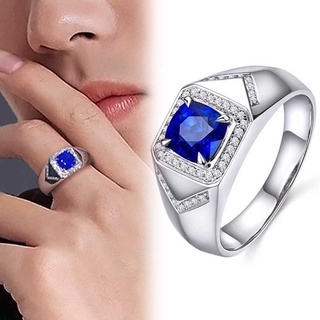 Nhẫn Thép Titan Mạ Bạc Đính Đá Sapphire Thời Trang Cho Nam