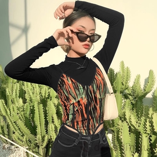 Áo Lửng / Áo Hai Dây In Họa Tiết Ngọn Lửa Cá Tính Dành Cho Nữ
