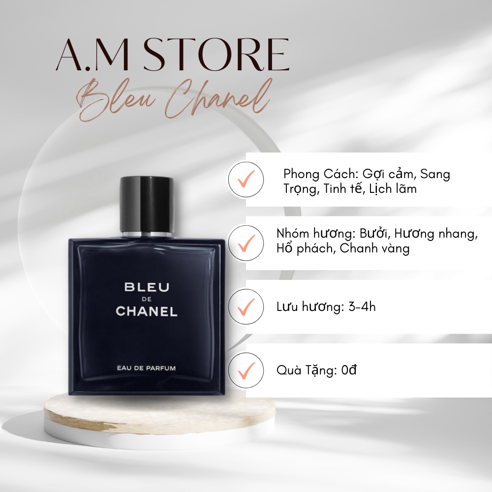 Nước hoa nam Bleu De Chanel lịch lãm cho nam - Nồng độ EDP dung tích 100ml - Hương thơm nam tính quyến rũ - Shin Shop