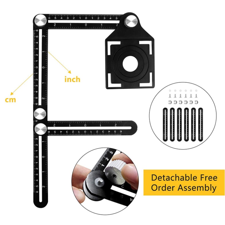 Thước Đo Cắt Gạch Kiêm Địng Vị Lỗ Khoan Chính Xác, Điều Chỉnh Đa Góc - Thước Thông Minh Gập 6 Đoạn - Tiện Dụng