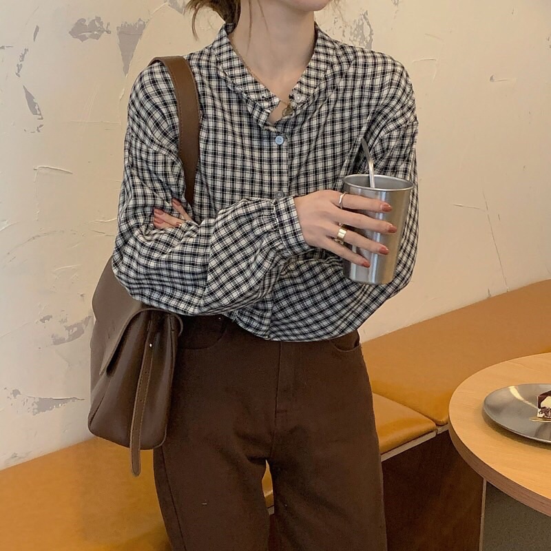 Áo sơ mi kẻ caro cổ tàu 🔥H203