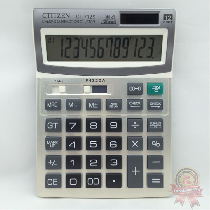 Máy tính kế toán 12 số CT Citizen 712S Năng lượng mặt trời cao cấp Full đầy đủ chức năng