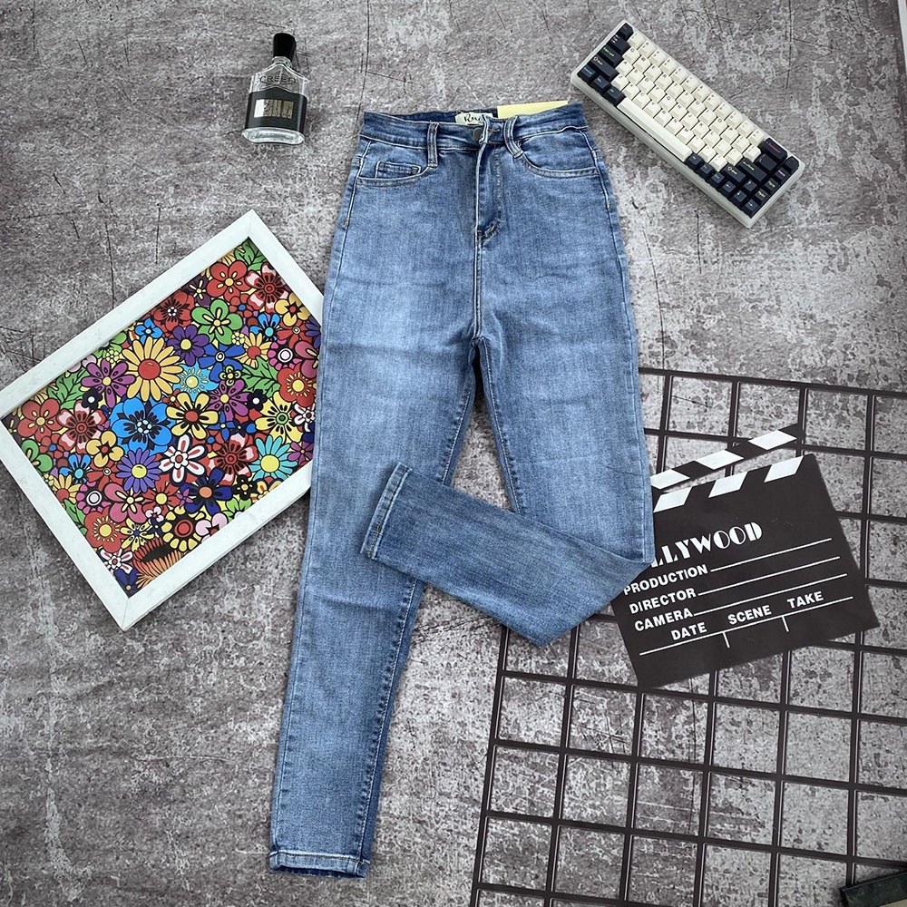 Quần Jean Nữ LULIIJEANS Lưng Cao, Skinny Ôm Co Giãn Chất Đẹp Ống Đứng Lai Cuốn Cạp Cao Trơn Dài Basic | BigBuy360 - bigbuy360.vn