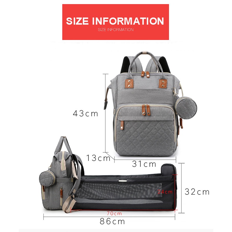 Balo bỉm sữa đa năng cho mẹ và bé cao cấp có thể làm giường nằm cho trẻ,nhiều ngăn đựng chống thấm nước tiện dụng