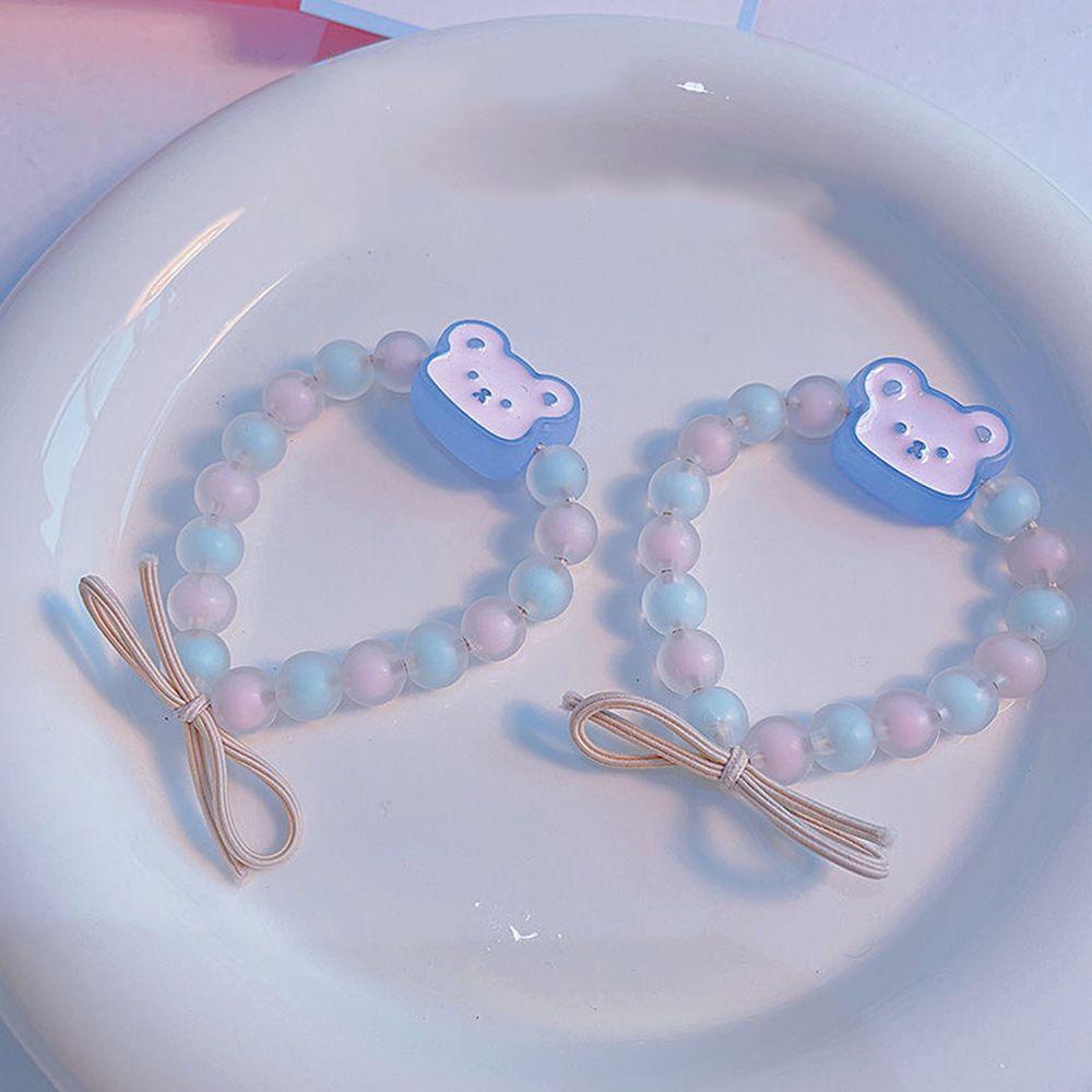 Vòng Tay Dây Xỏ Hạt Màu Trơn Mặt Hình Gấu Hai Cách Đeo Độc Đáo VANES1 Dành Cho Bạn Nữ