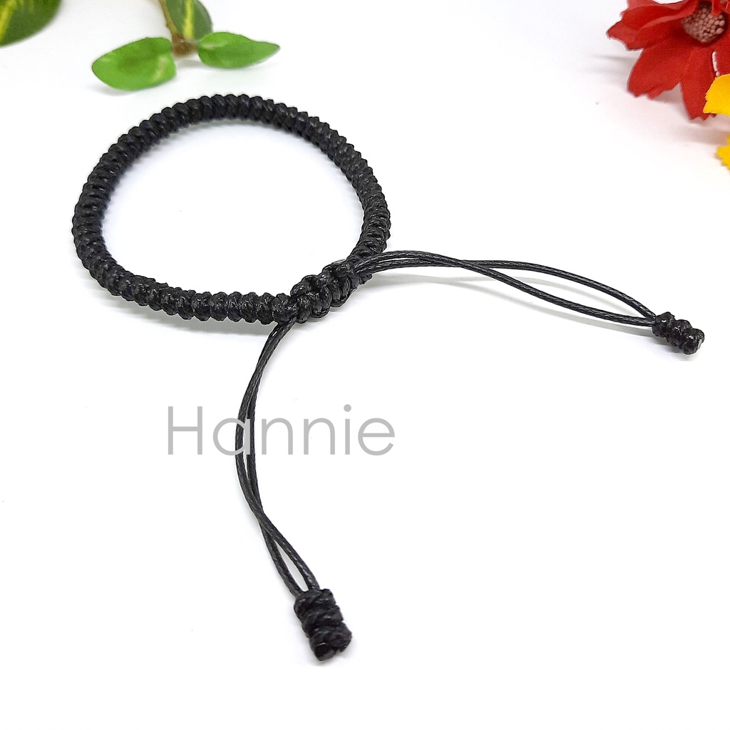 Vòng tay dây sáp màu đen dây rút đeo tay nam nữ handmade đơn giản