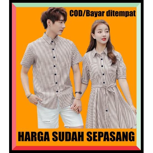 Bộ Đầm / Áo Sơ Mi Kẻ Sọc Thời Trang Hàn Quốc Cho Cặp Đôi