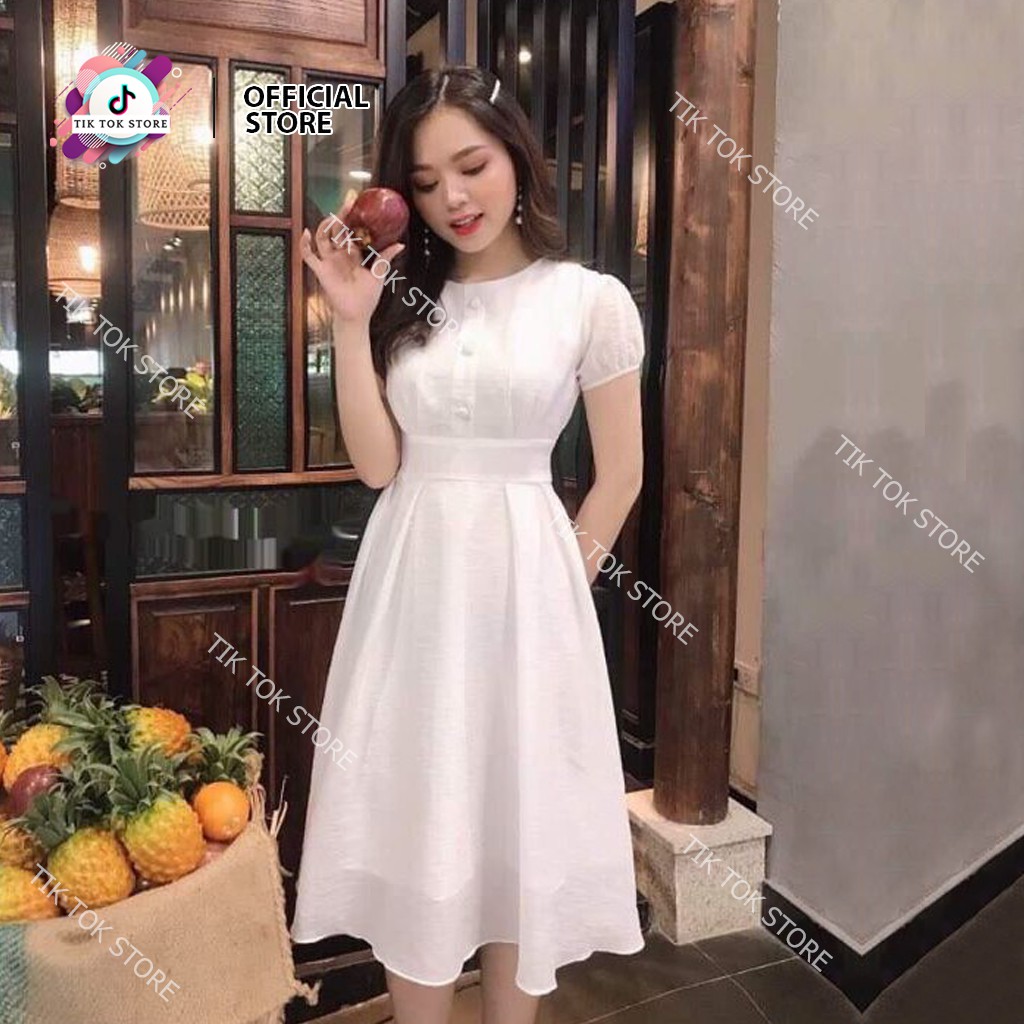 Váy tiểu thư sang chảnh, đầm tiểu thư đính nút TIK TOK STORE