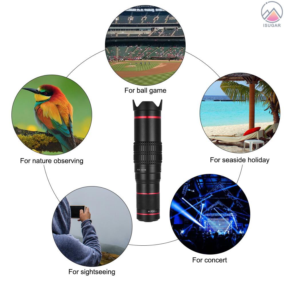 Portable Clip-on Phone Camera Lens Kit 22X Zoom Telephoto Lens Mobile Phone Zoom Telescope Adjustabl