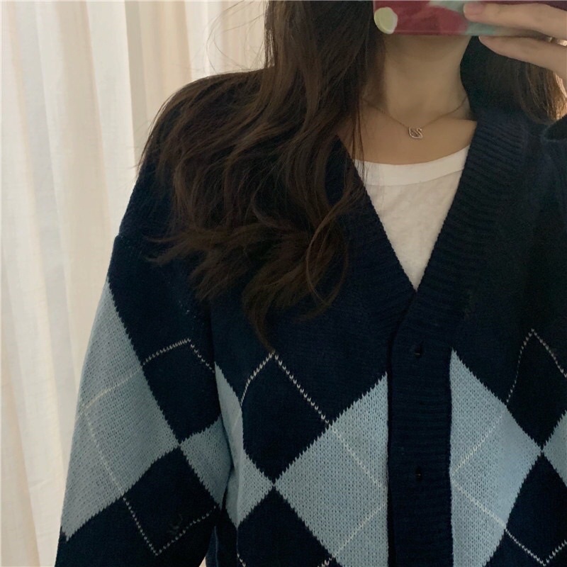 Áo cardigan len Quảng châu  họa tiết ziczac caro màu đen trắng phong cách hàn quốc vintage ulzzang AC3 | BigBuy360 - bigbuy360.vn