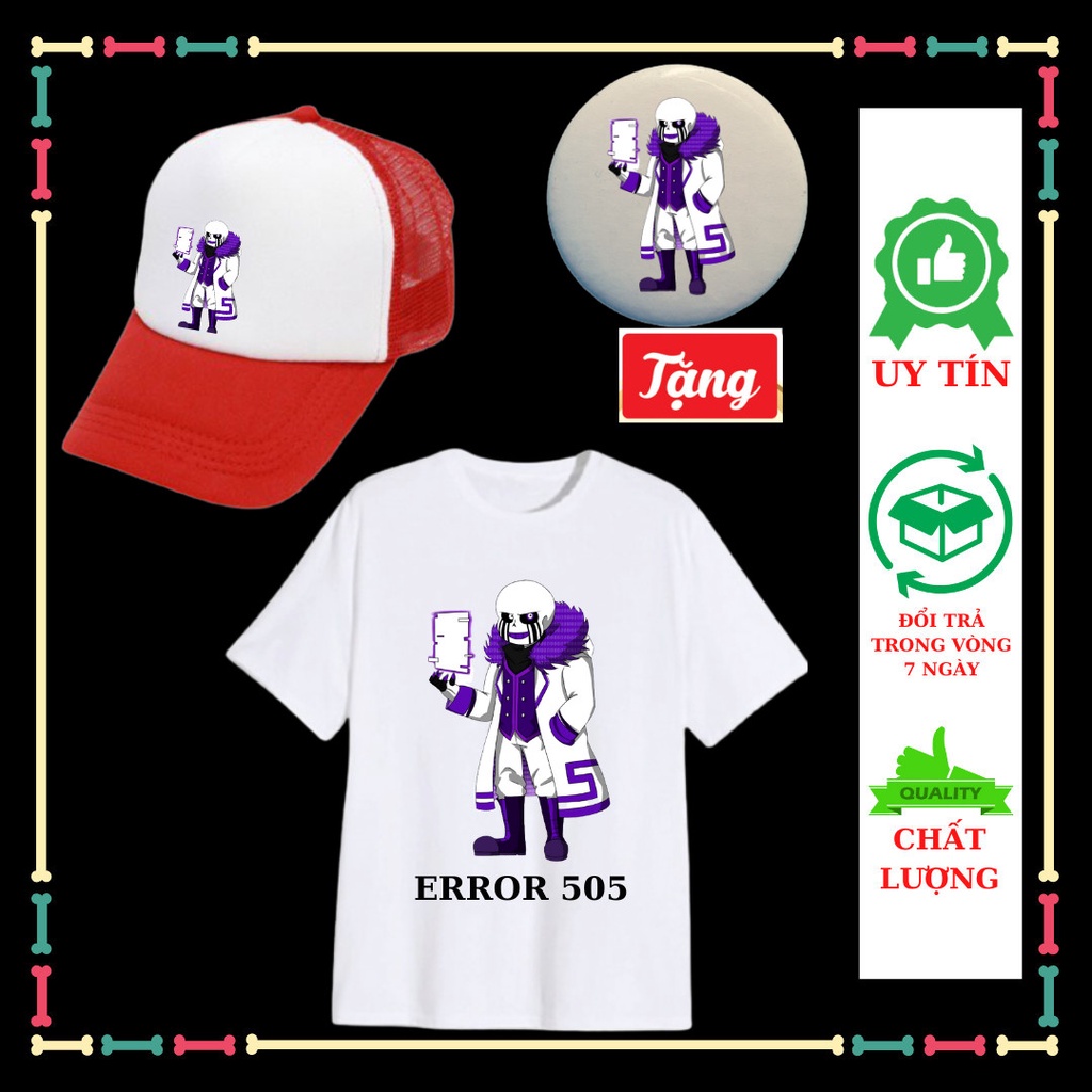 Áo thun cộc tay bé trai, bé gái Error 505 Sans tay ngắn, đủ size áo, Kèm huy hiệu Error 505, Kèm Mũ Sans