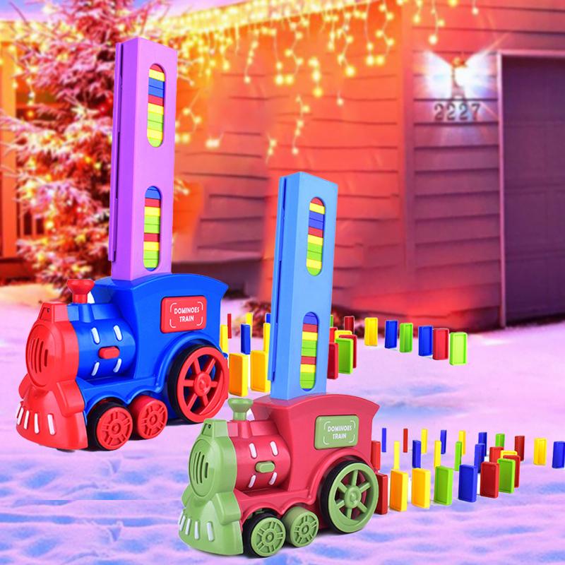 Domino Train Set W / 60 Chiếc Domino Miếng Tự Động Domino Gạch Đặt Đồ Chơi Xe Lửa Cho Trẻ Em