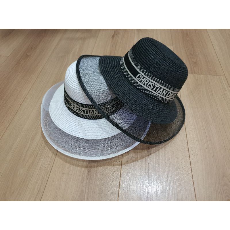 Mũ cói đi biển chuông cụp vành lưới đai dio đen sang chảnh