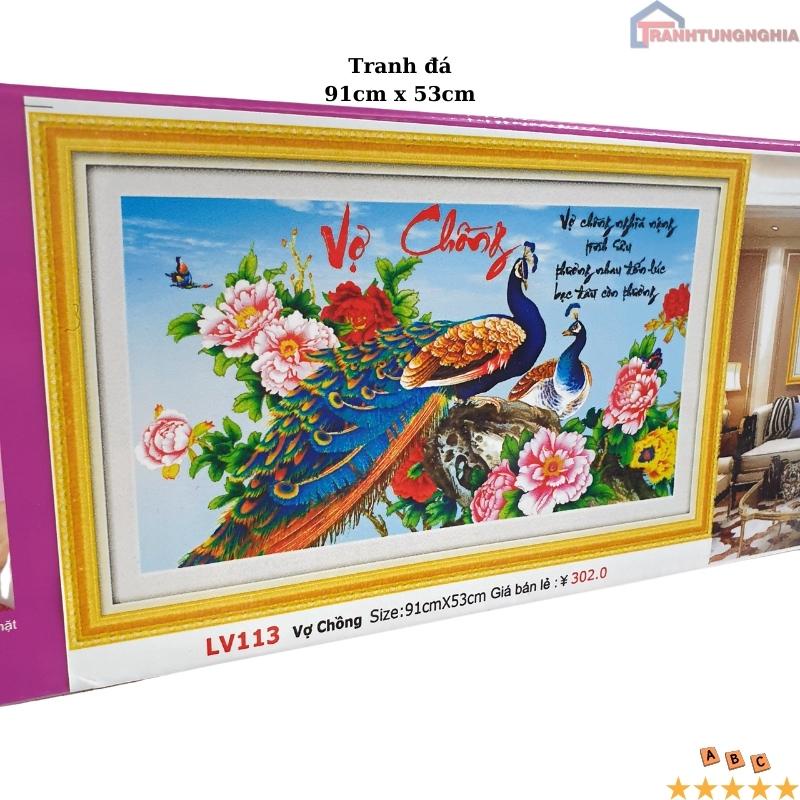 Tranh đính đá, tranh thêu chữ thập vợ chồng công tuyệt đẹp