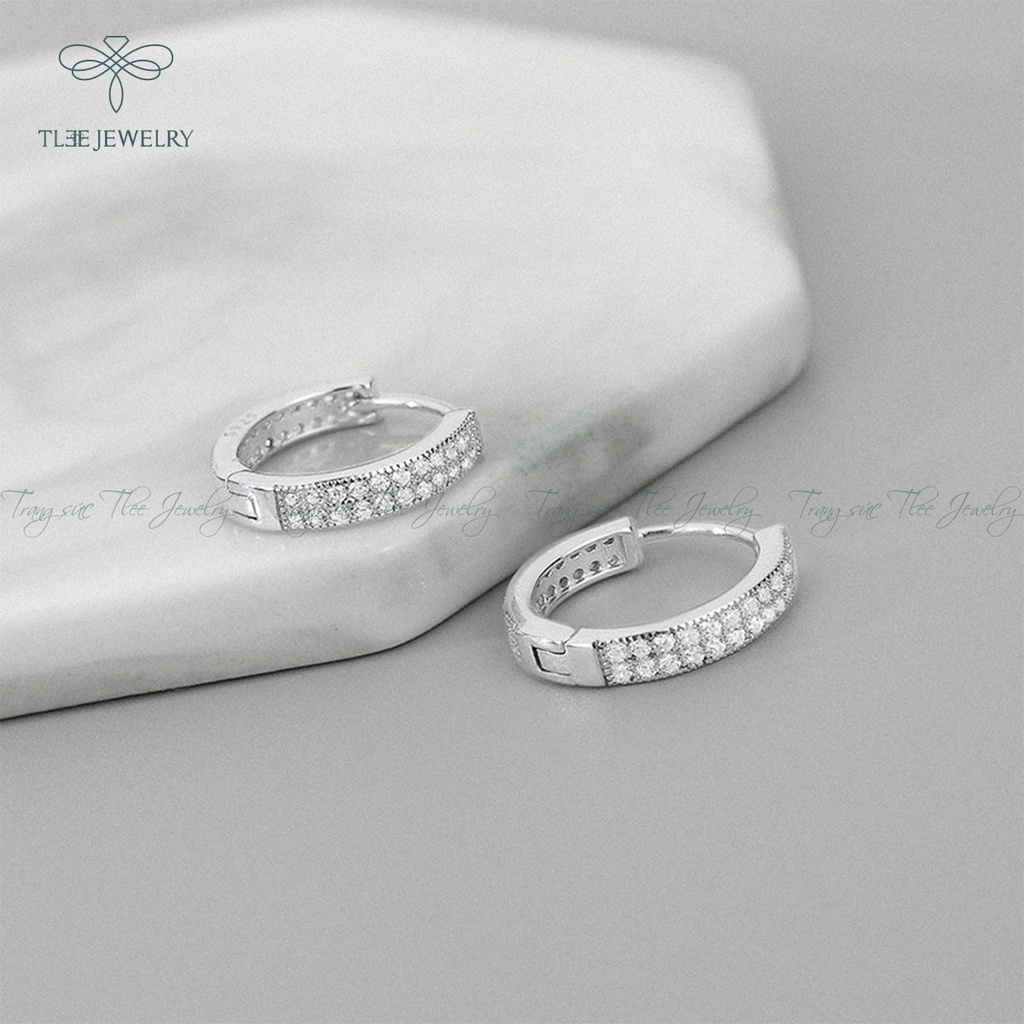 Khuyên tai bạc unisex TLEE nạm đá tròn bản to sang trọng NCJ B0138