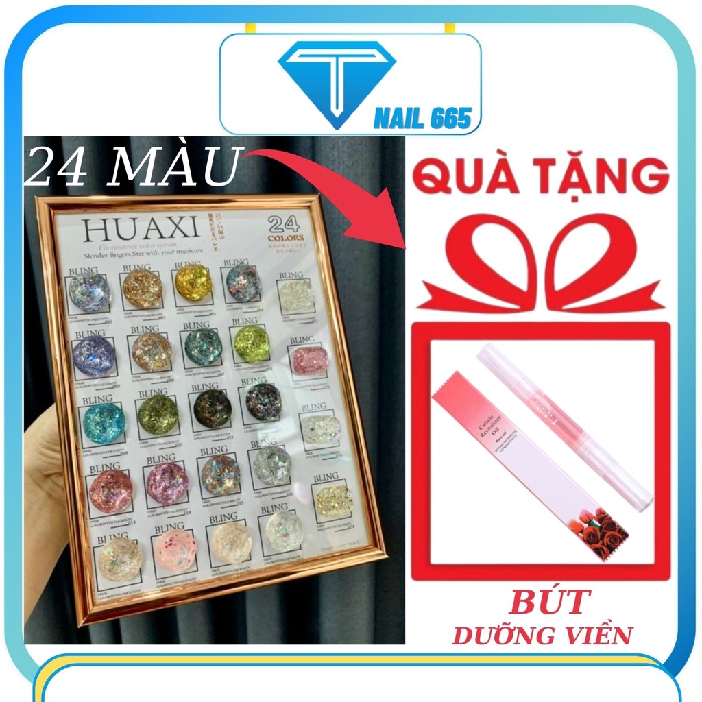 Gel nhũ trang trí móng nail siêu sáng , Sét sơn gel nhũ HUAXI 24 màu , dạng nén cao cấp