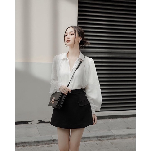 Sỉ Áo sơ mi trắng lụa tằm chun tay cổ V không lộ nội y L15