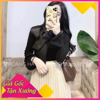Áo len nữ - áo len tay loe phối nơ - áo len tăm siêu đẹp