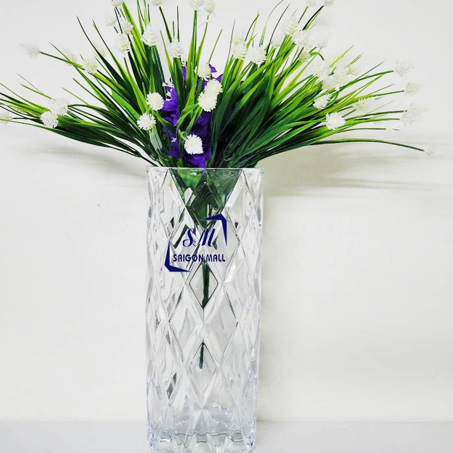 Lọ hoa thủy tinh trụ tròn 12x30 , lọ hoa kiểu lập thể cao cấp dày 1cm, bình bông 30cm trang trí sang trọng