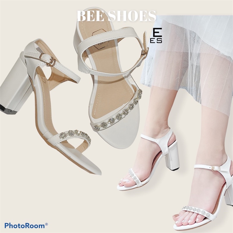 BEESHOES - SANDAL NỮ MŨI TRÒN GÓT VUÔNG - SANDAL NỮ MŨI TRÒN GÓT VUÔNG CAO 8 PHÂN SẴN MÀU ĐEN - KEM - TRẮNG 210435