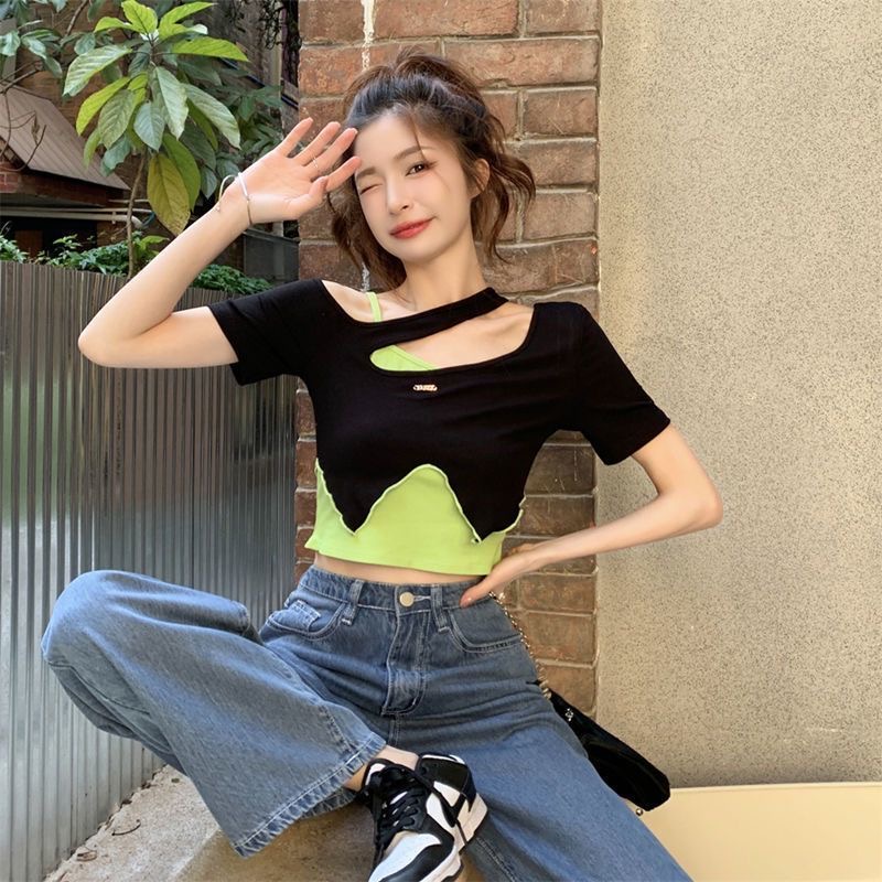 Áo Thun Crop Top 2 Mảnh Tay Dài Nhuộm Màu Phong Cách Cổ Điển Thời Trang Đường Phố Cho Nữ Y2k
