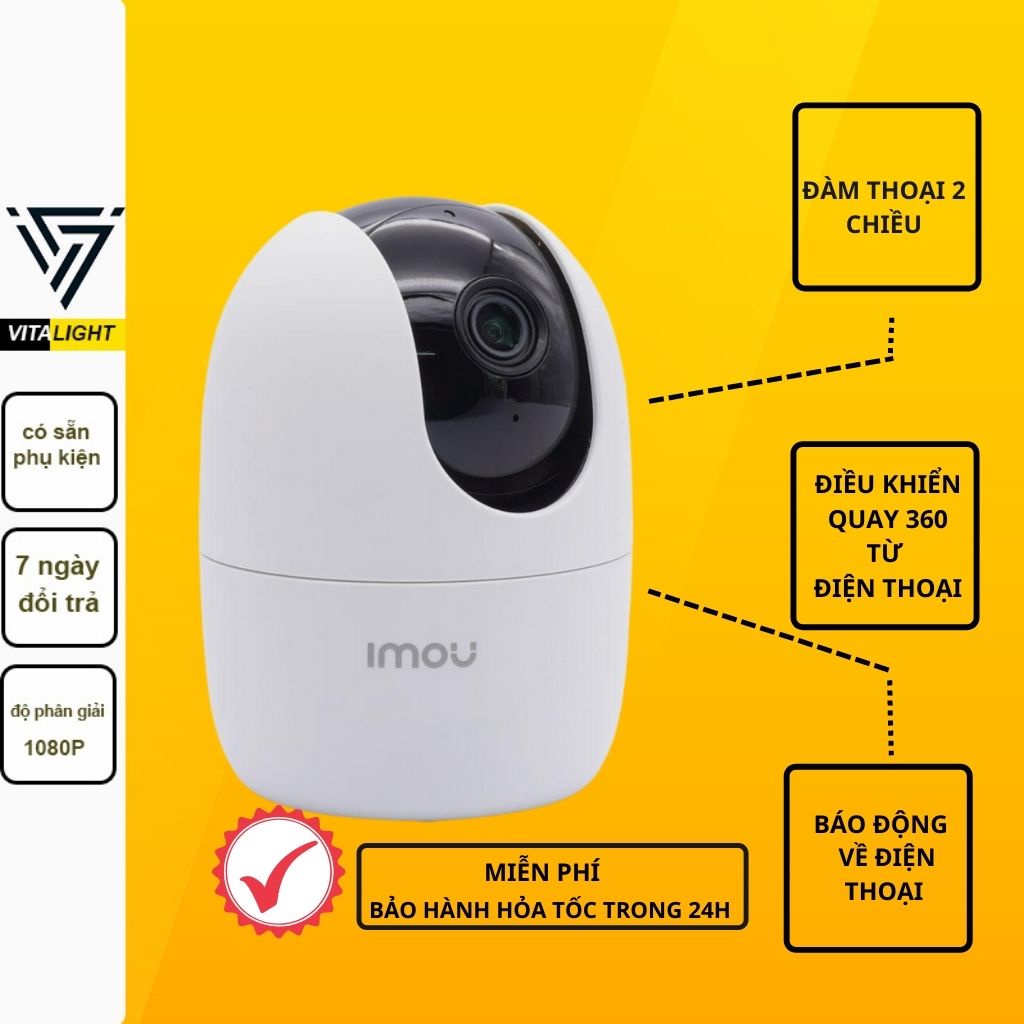 Camera wifi không dây Imou A22 báo động bằng còi hú và nhắn tin về điện thoại, có tính năng chống trộm và nhìn đêm