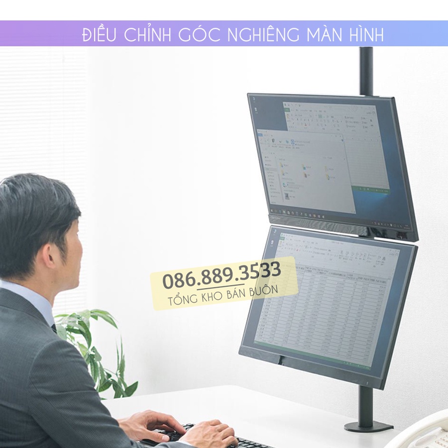 #M063 / Giá Treo Hai Màn Hình Máy Tính ErgoTek E63 17 - 27 Inch Kẹp Bàn - Tay Đỡ Màn Hình Xoay 360 Độ