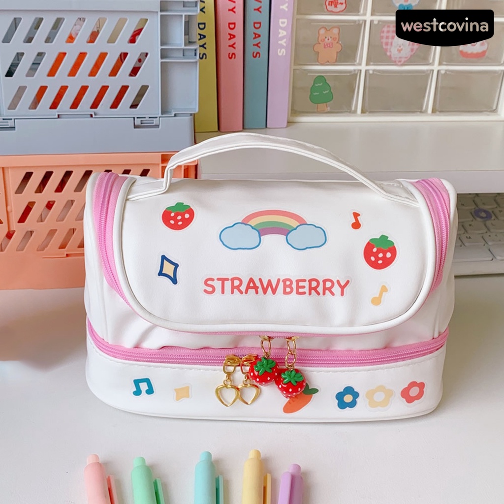 [Hot]✍Hộp Đựng Bút Hai Lớp Chống Bụi In Hình Thỏ Hoạt Hình Dễ Thương