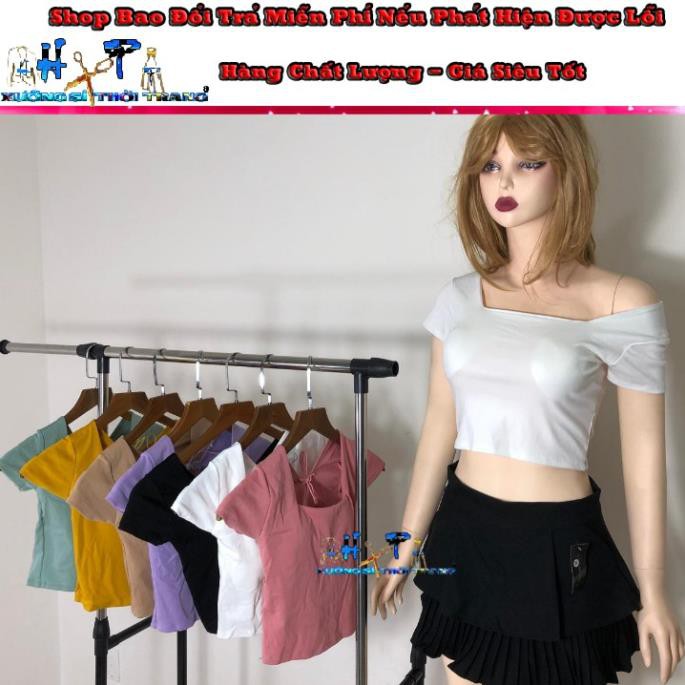 Áo Croptop Thun Borip Cổ Vuông Tay Ngắn Hở Lưng Đan Dây Siêu Thời Trang Mẫu Hót 2020-Hàng có Sẵn ་