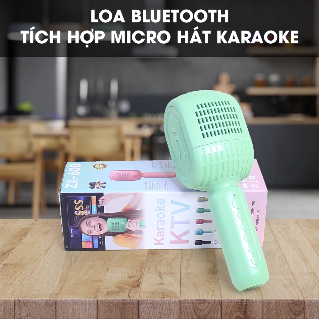Micro karaoke blutooth KTV ZA-600, Mic mini không dây tích hợp loa hát karaoke hay