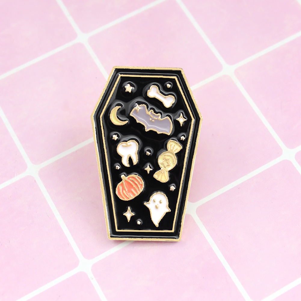 YOML✔Creative Coffin Enamel Brooch Pin Denim Jeans Badge Halloween Party Decoration